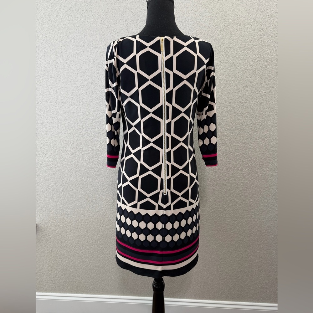 Eliza J Black and Cream Geometric Long Sleeve Dress - Picture 5 of 9